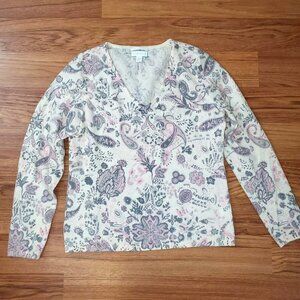 Charter Club 2 ply Cashmere Pastel Paisley womens V neck Sweater Sz M